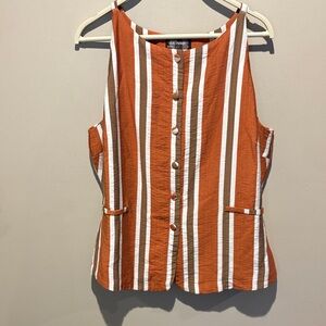 Lulumari Rust and White Striped Button-Up Blouse
